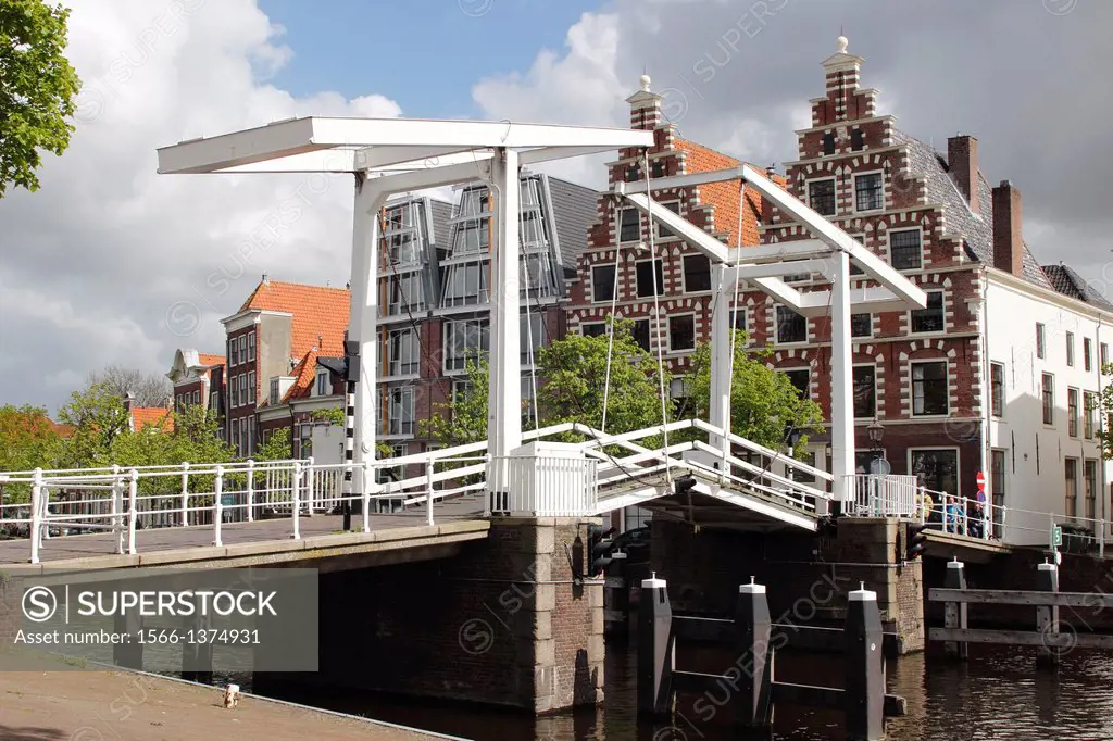 Haarlem Netherlands Europe Dutch style drawbridge over canal.  