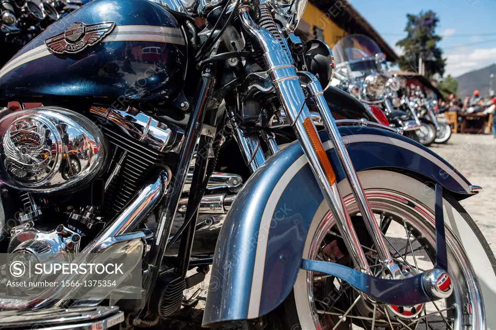 Guatemala, Antigua, Harley Davidson Motorcycle detail.