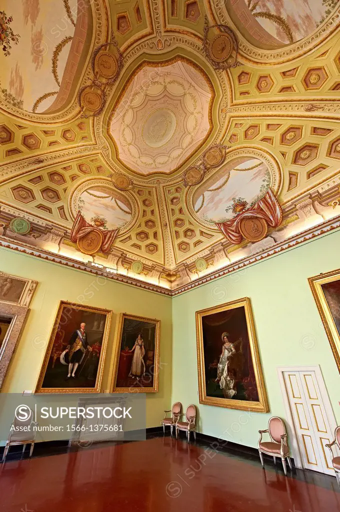 Room of The Bourbons of Naples, Spain and France. This room contains portraits of the Bourbon Dynasty. The Kings of Naples Royal Palace of Caserta, It...