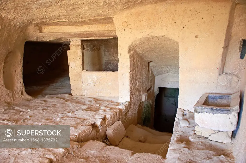 Interior of an ancient cave dwelling, known as a ´Sassi´, in Matera, Southern Italy. A UNESCO World Heritage Site.