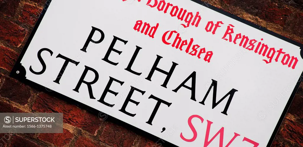 Pelham Street sign, London, England, UK