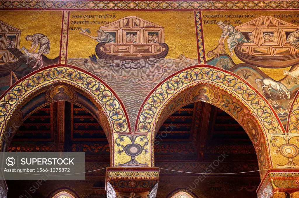 Byzantine mosaics depicting scenes from the Bible about Noah in the Cathedral of Monreale - Palermo - Sicily