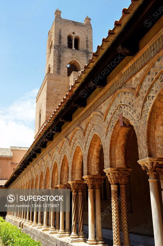 Cloisters with decorated coloumns of Monreale Cathedral - Palermo - Sicily