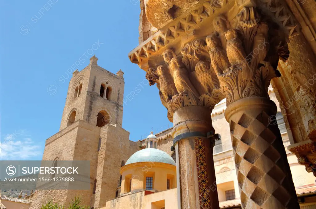 Cloisters with decorated coloumns of Monreale Cathedral - Palermo - Sicily