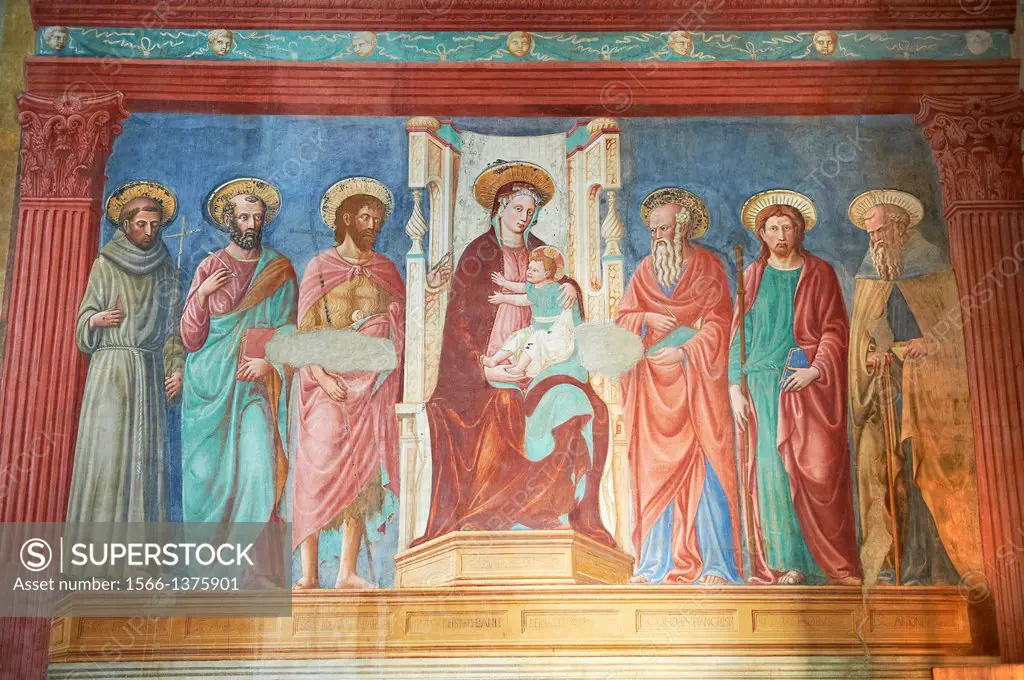 Mredieval Gothic frescoes in San Miniato al Monte (St. Minias on the Mountain) basilica , Florence, Italy.