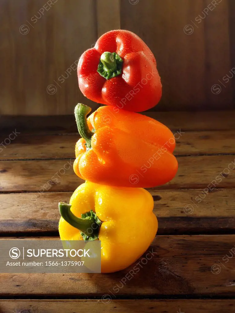 Mixed red, yellow & orange fresh bell peppers
