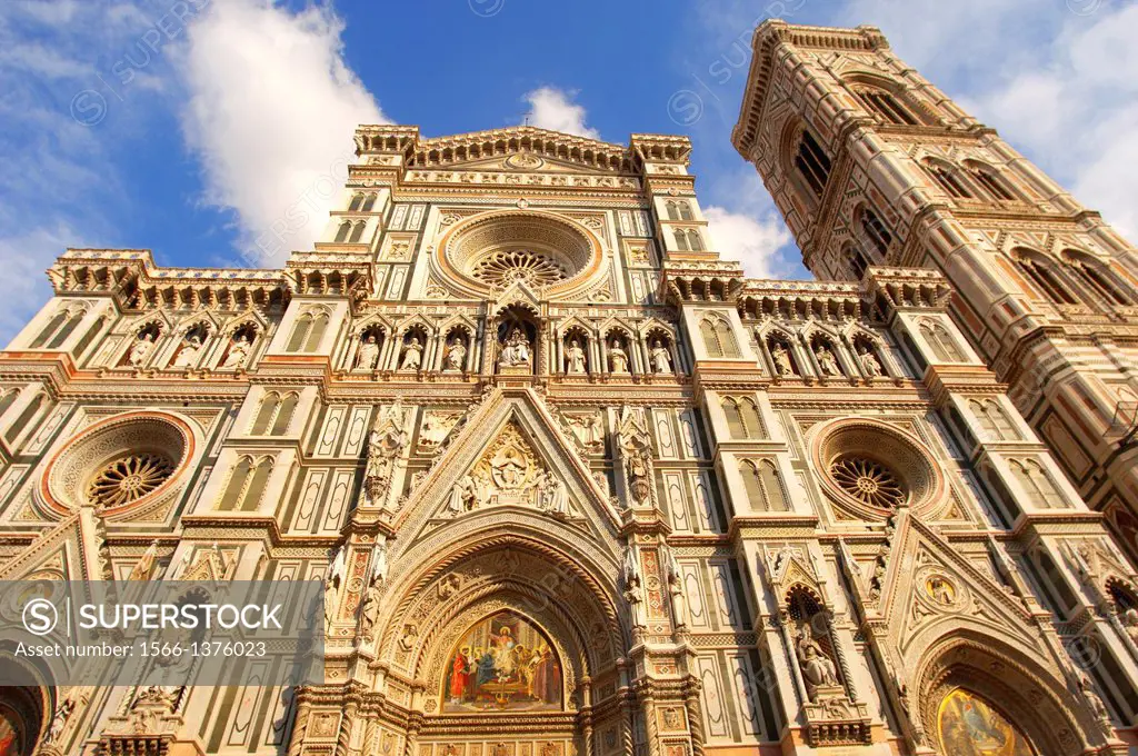 The Dome Cathederal - Detail Of facade and bell tower ; Florence Italy.