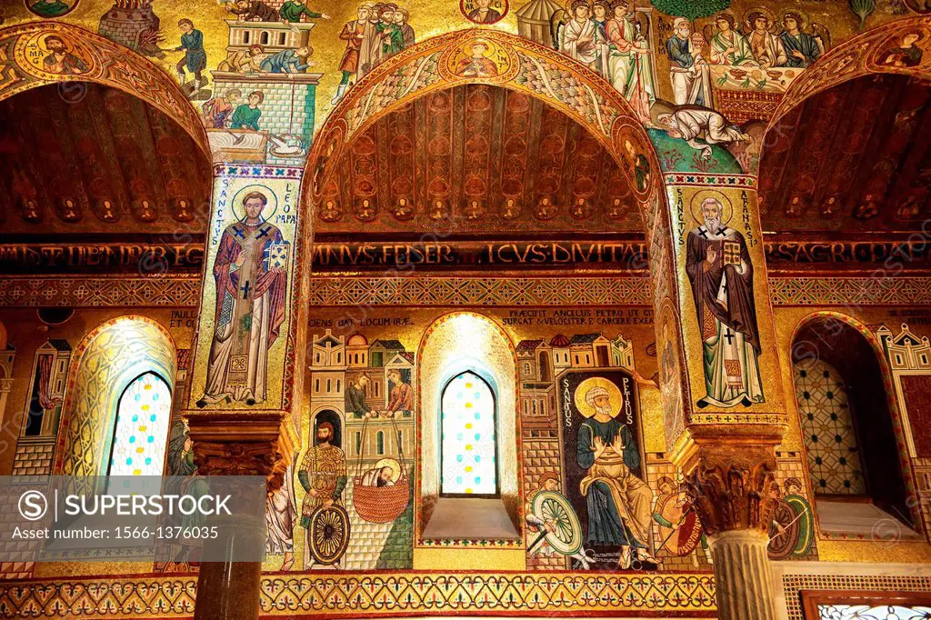Byzantine mosaics at the Palatine Chapel ( Capella Palatina ) Norman Palace Palermo, Sicily, Italy.