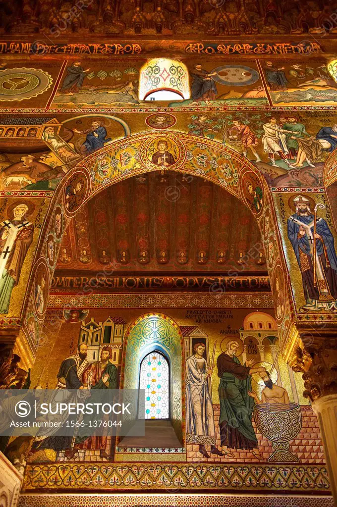 Byzantine Christian Mosaics of The Palatine Chapel ( Capella Palatina) in The Norman Palace (Palazzo dei Normanni), Palermo, Sicily. Scenes of Christ ...