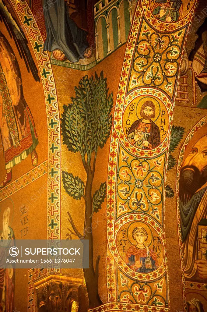 Byzantine Christian Mosaics of The Palatine Chapel ( Capella Palatina) in The Norman Palace (Palazzo dei Normanni), Palermo, Sicily. Scenes of Christ ...
