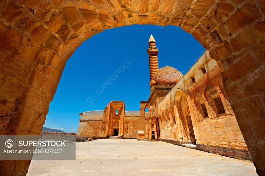 Courtyard of the 18th Century Ottoman architecture of the Ishak Pasha Palace Anatolia eastern Turkey..