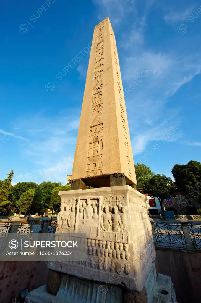The base of the Egyptian Obelisk of Thutmosis III, (Dikilitas) a centre piece of the Roman Hippadrome, showing Roman Emperor Theodosius offering a lau...
