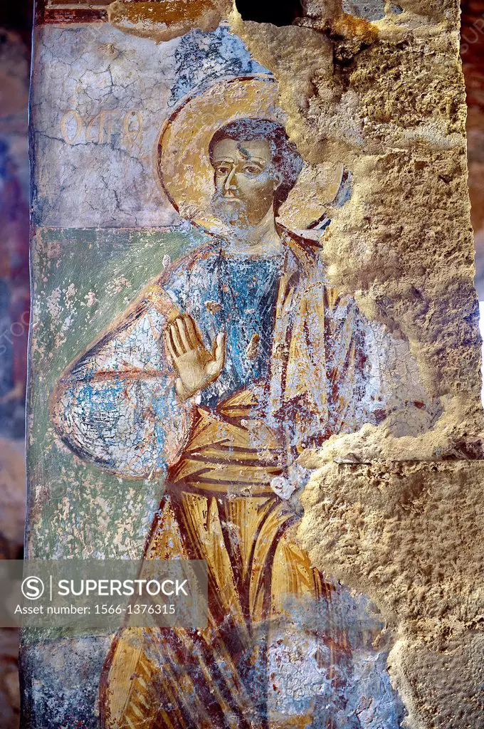 Byzantine fresco of the church of Saint Nicolas. Mystras , Sparta, the Peloponnese, Greece. A UNESCO World Heritage Site.