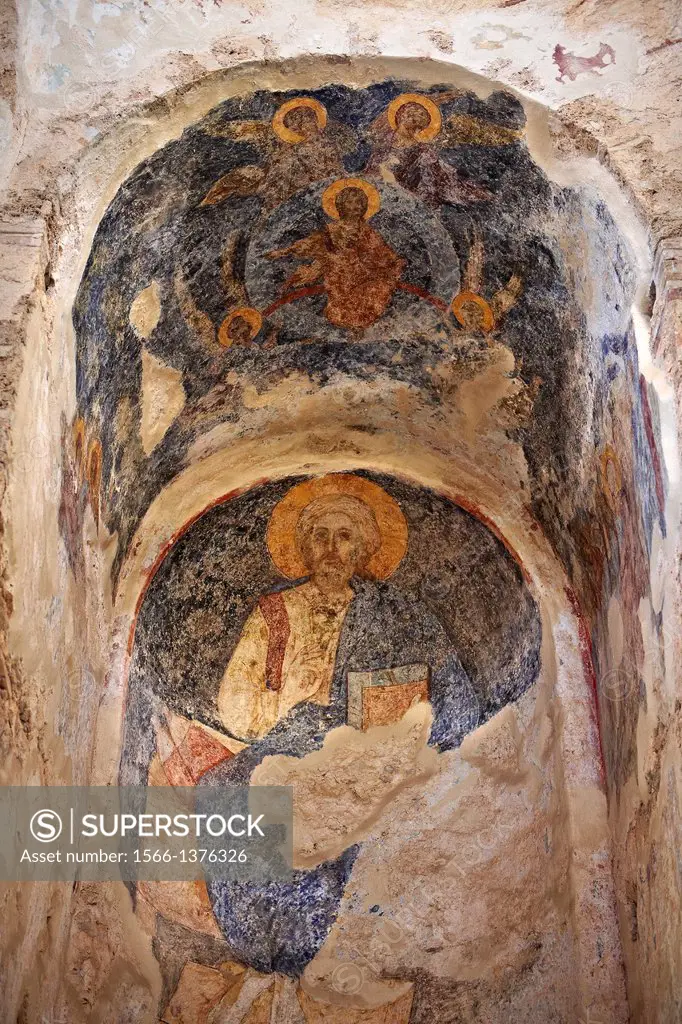 The inetrior & Byzantine frescos of the Byzantine Church of St Sophia in the Monastery of Christ The Giver Of Life built by Manuel Kantakouzenos in th...
