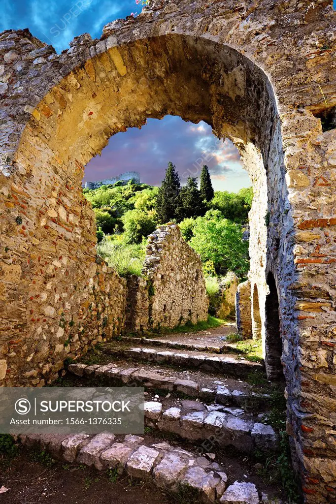 Mystras established in 1205 after the conquest of Constantinople during the Fourth Crusade by Prince William II Villehardouin & capital of the Byzanti...