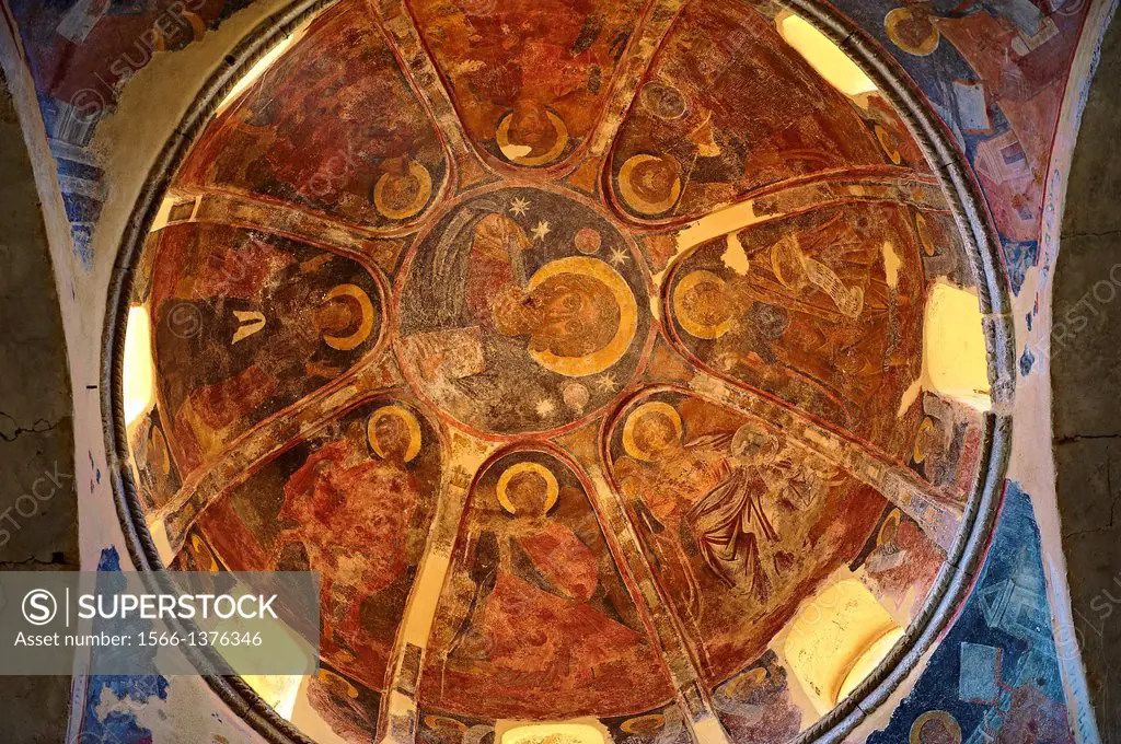 The interior of the Byzantine Metropolis Church , Mystras , Sparta, the Peloponnese, Greece. A UNESCO World Heritage Site.