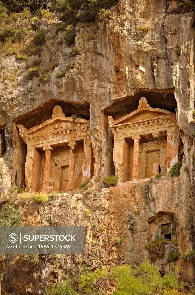 The Hellenistic temple fronted Tombs of Kaunos, 4th - 2nd cent. B.C , just outside the archaeological site of Kounos on the oposite side of the Calbys...