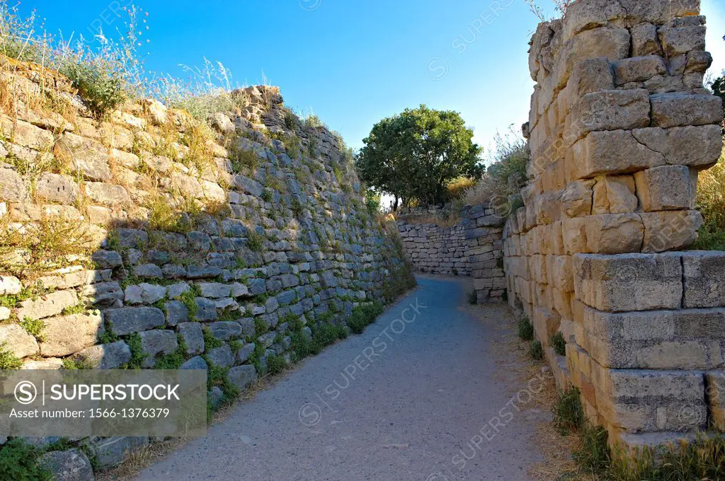 Portion of the walls & entrance gate of Troy (VII), identified as the site of the Trojan War (ca. 1200 BC). Troy archaeological site, A UNESCO World H...