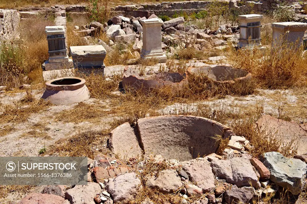 Remains of storage pits & pots at the Apollo Smintheion Sanctuary near Gulpinar Village Turkey.