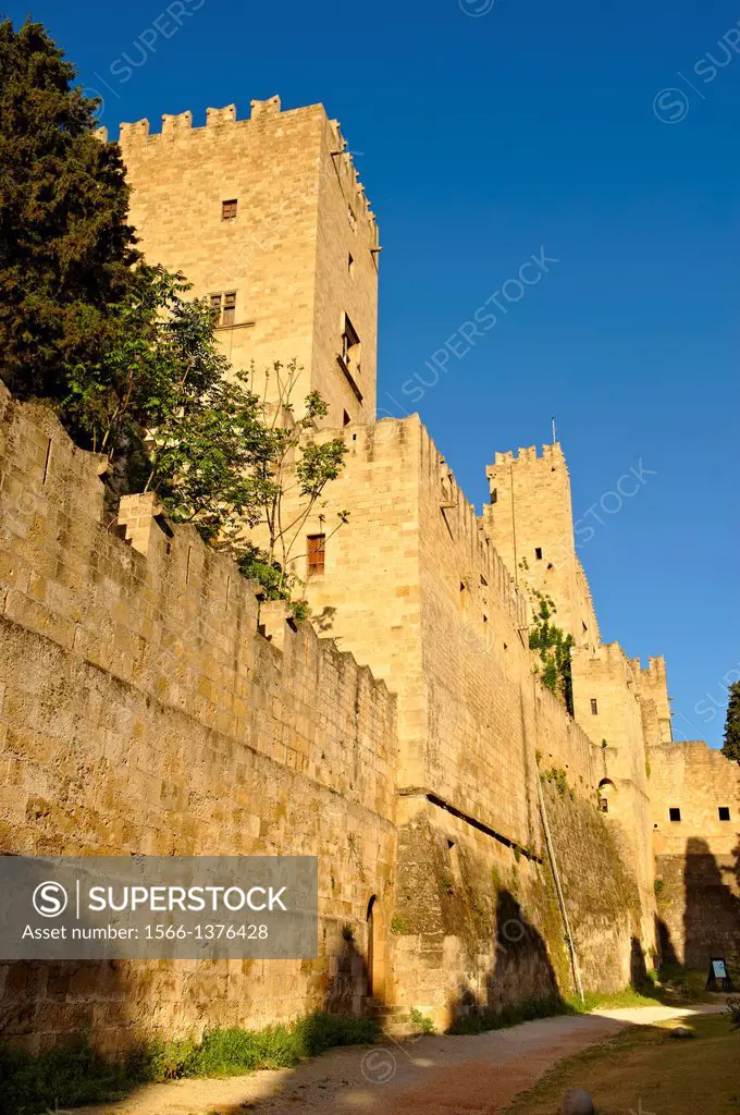 Fortifications of the 14th century medieval palace of the Grand Master of the Kinights of St John, Rhodes, Greece. UNESCO World Heritage Site.