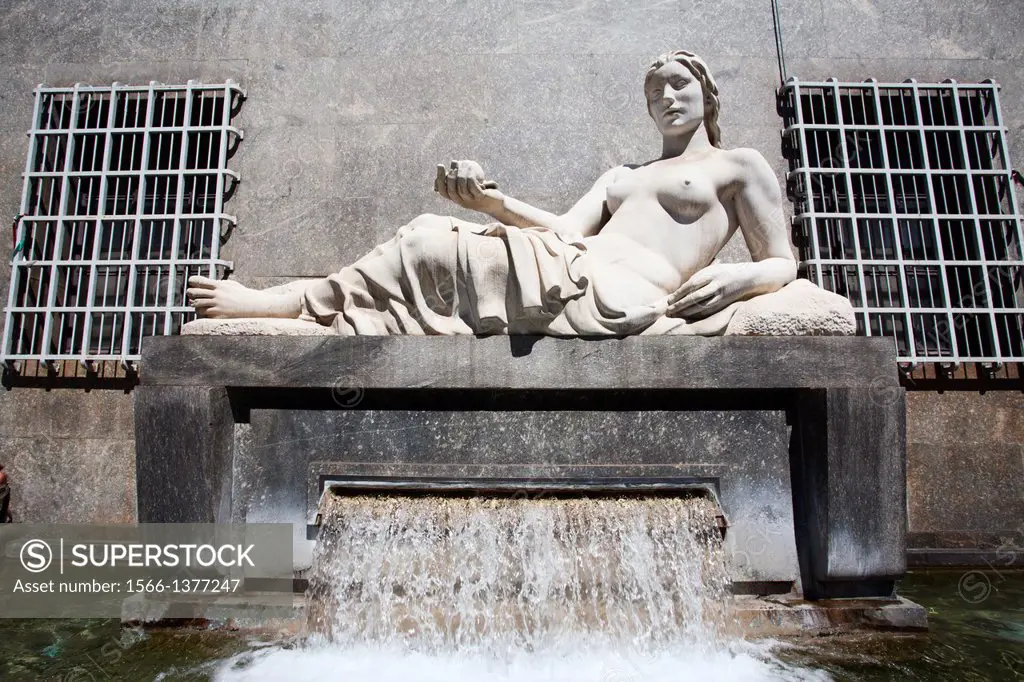 Fountain of the River Dora in Piazza CLN behind Santa Cristina Church Turin Piedmont Italy.