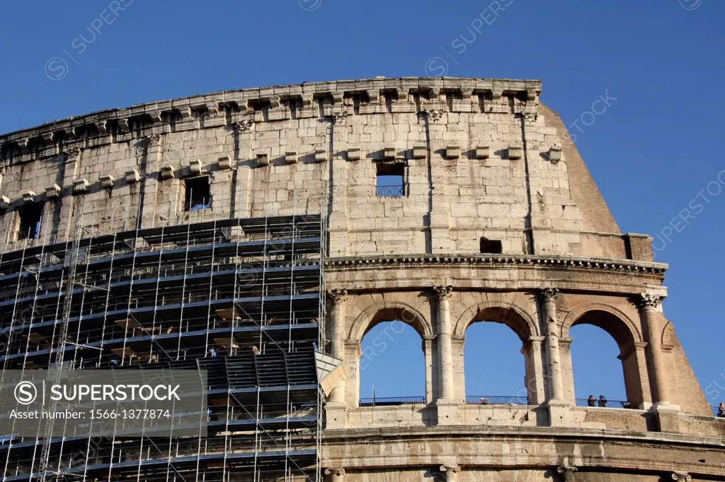 Rome, Italy. 23rd September 2013. Scaffolding erected around the Colosseum as a 25 million euro restoration project starts