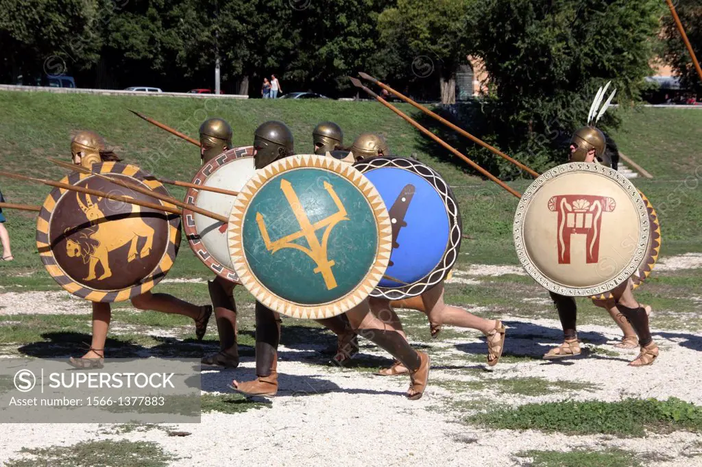 Rome, Italy 14th September 2013- Ludi Romani- Spartan soldiers at the 4th International festival of Roman Culture and Civilisation at the Circus Maxim...