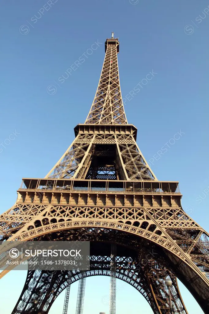 France, Paris, Eiffel Tower, low angle view.