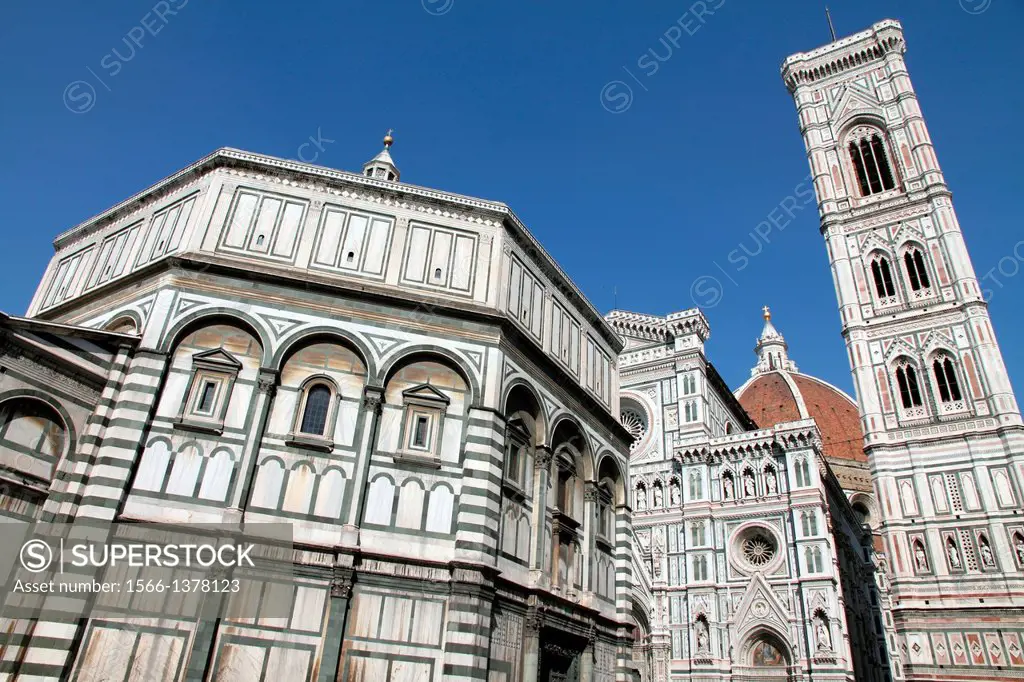 Duomo Santa Maria Del Fiore and Campanile. Florence, Tuscany, Italy.