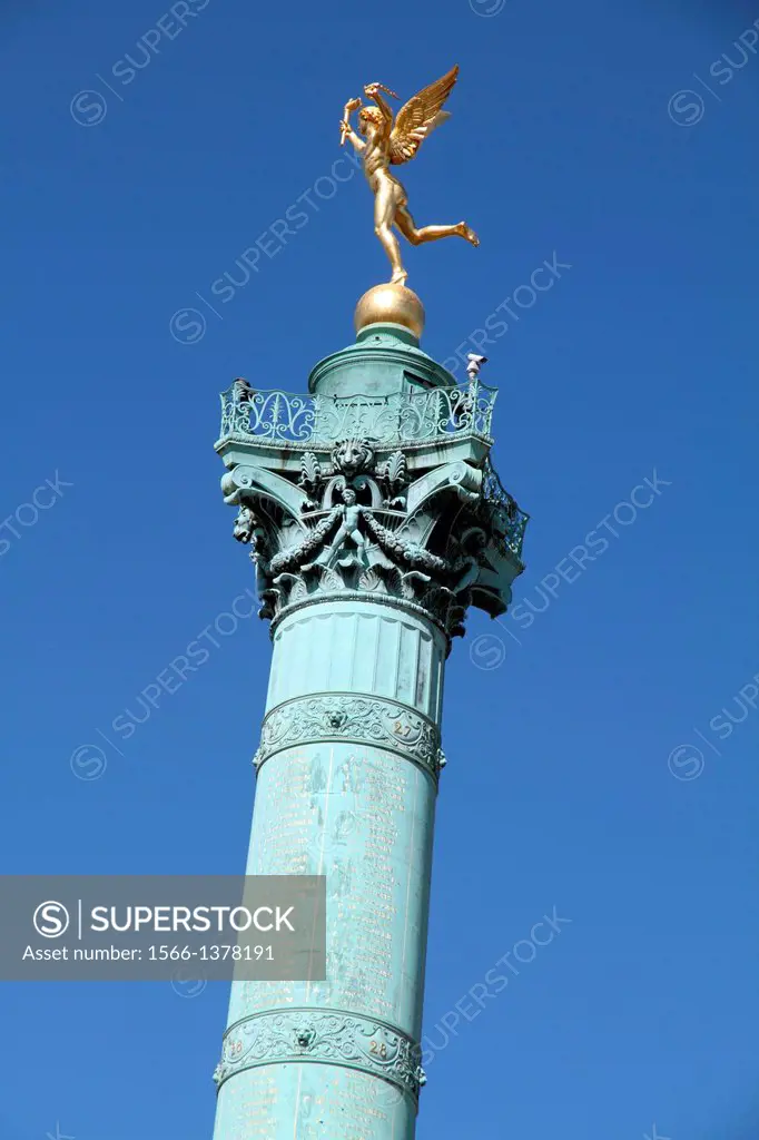 July column on the Place de la Bastille, Paris, France.
