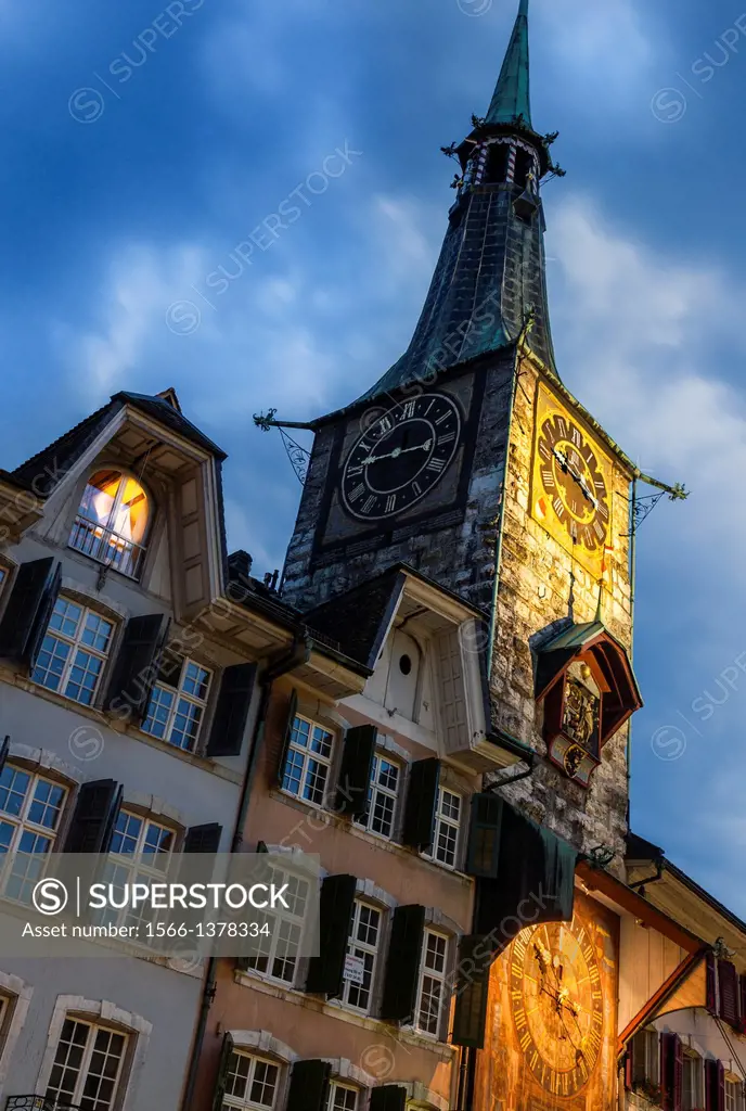 A major landmark in the city of Solothurn, Switzerland. It was built in 1467 and in 1545 the astronomic clock dial was added by Lorenz Liechti and Joa...