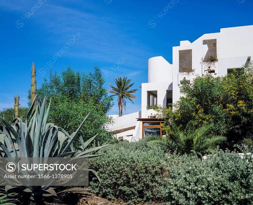 White apartment block Costa Teguise Lanzarote Canary Islands Spain.