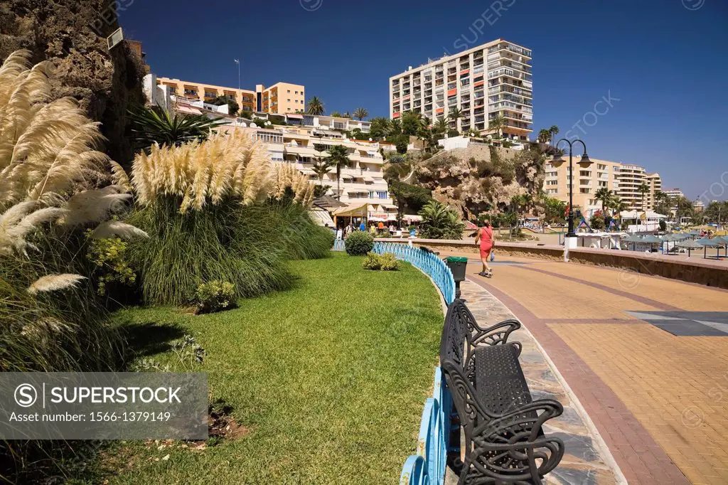 Hotels and boardwalk at Torremolinos, Costa del Sol, Malaga, Spain, Europe.