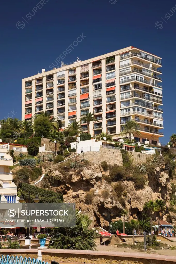 Hotel above a rock cliff at Torremolinos, Costa del Sol, Malaga, Spain, Europe.