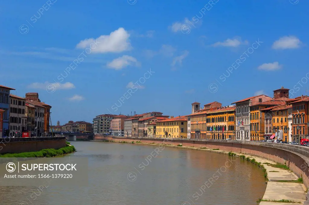 Pisa, Lungarno, Arno River, UNESCO world heritage site, Tuscany, Italy.