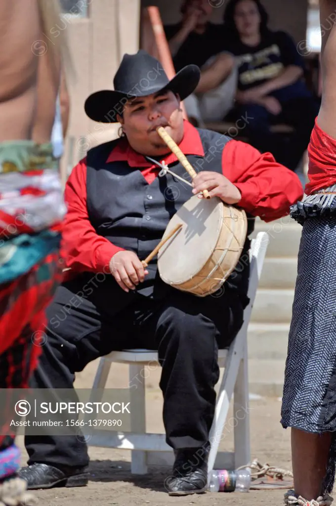 Cupa Day Festival, Pala Indian Reservation, Flutist and Drummer for Yaqui Deer Dancers.