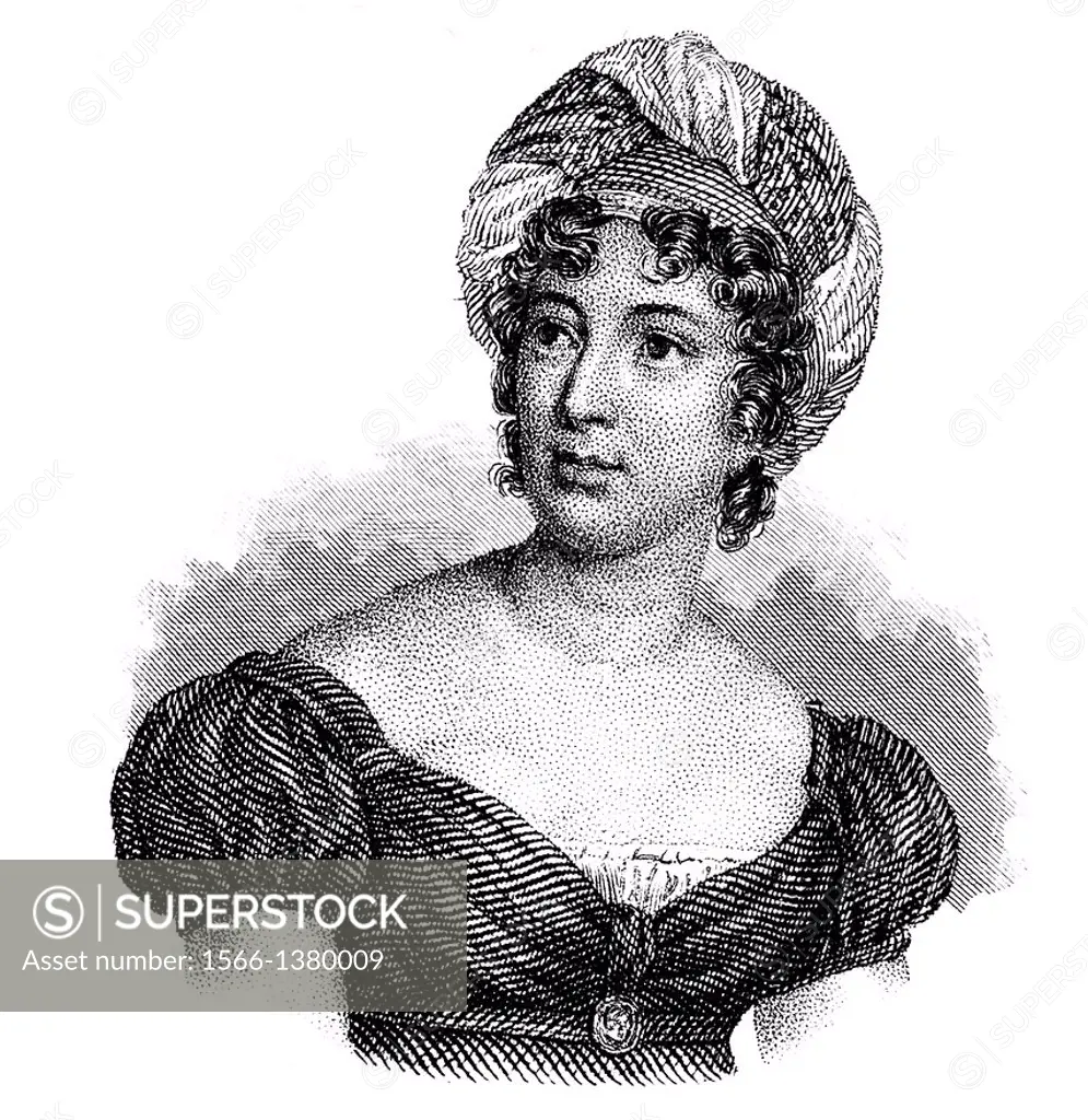 Baroness Anne Louise Germaine de Stael-Holstein also known as Madame de Stael, 1766 - 1817, a French writer,.