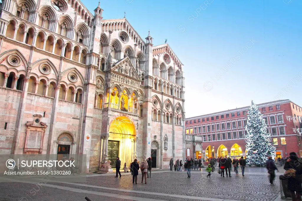 FERRARA, ITALY -DECEMBER 30: piazza Cattedrale and Duomo. For its beauty and cultural importance it has been qualified by UNESCO as World Heritage Sit...
