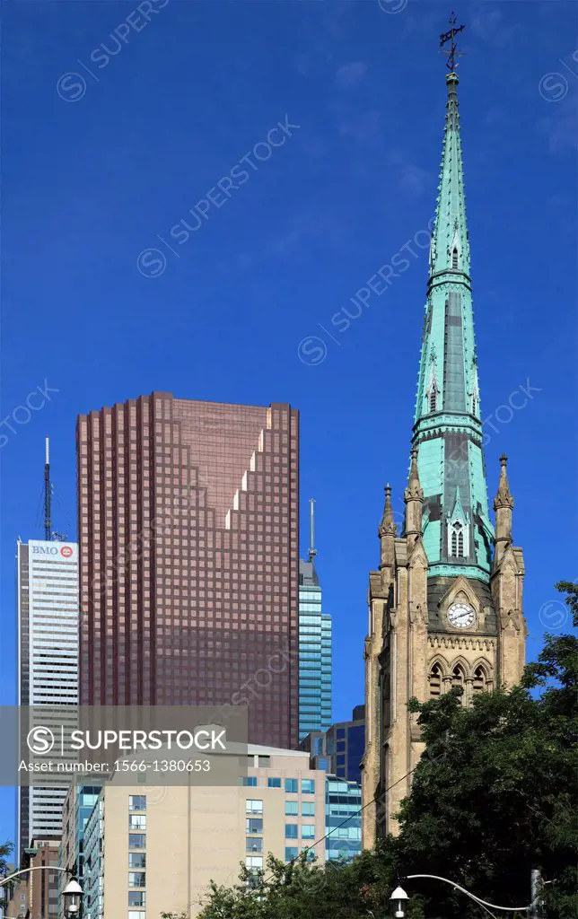 Canada, Ontario, Toronto, Financial District, skyscrapers, St James Church,.