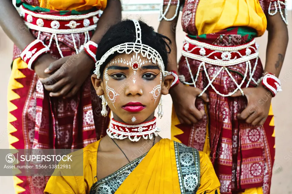 Gotipua dancers ( Odisha state, India). Gotipua is a traditional dance performed by young boys who are dressed like women to praise hindu gods Jaganna...