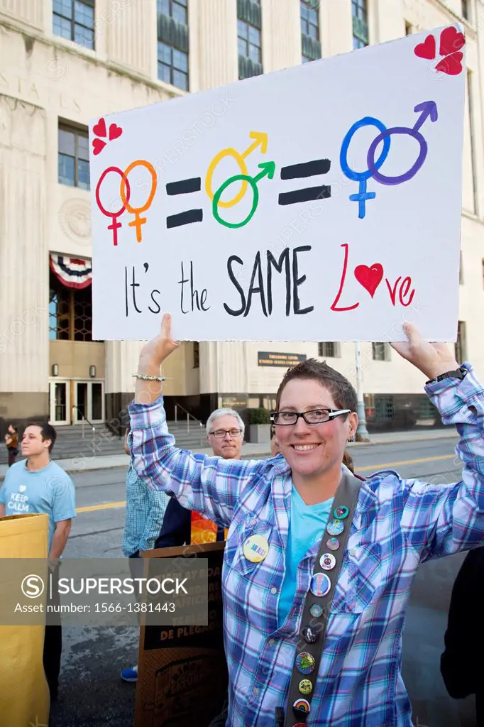Detroit, Michigan - Supporters of marriage equality rally at the Federal Courthouse as a judge was hearing arguments on the constitutionality of Michi...
