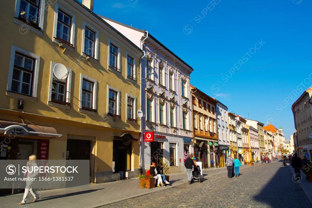 Benesova pedestrian street leads up to the main square in old town Jihlava city Vysocina region Moravia central Czech Republic Europe.