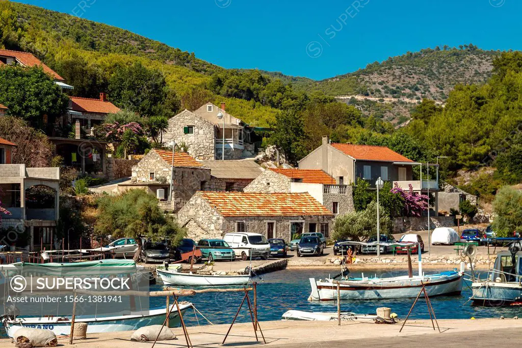Port in Grscica village on Korcula island, Croatia.