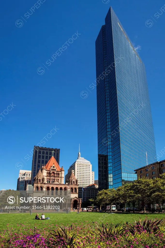 USA, Massachusetts, Boston City , Trinity Church and John Hancock Tower.