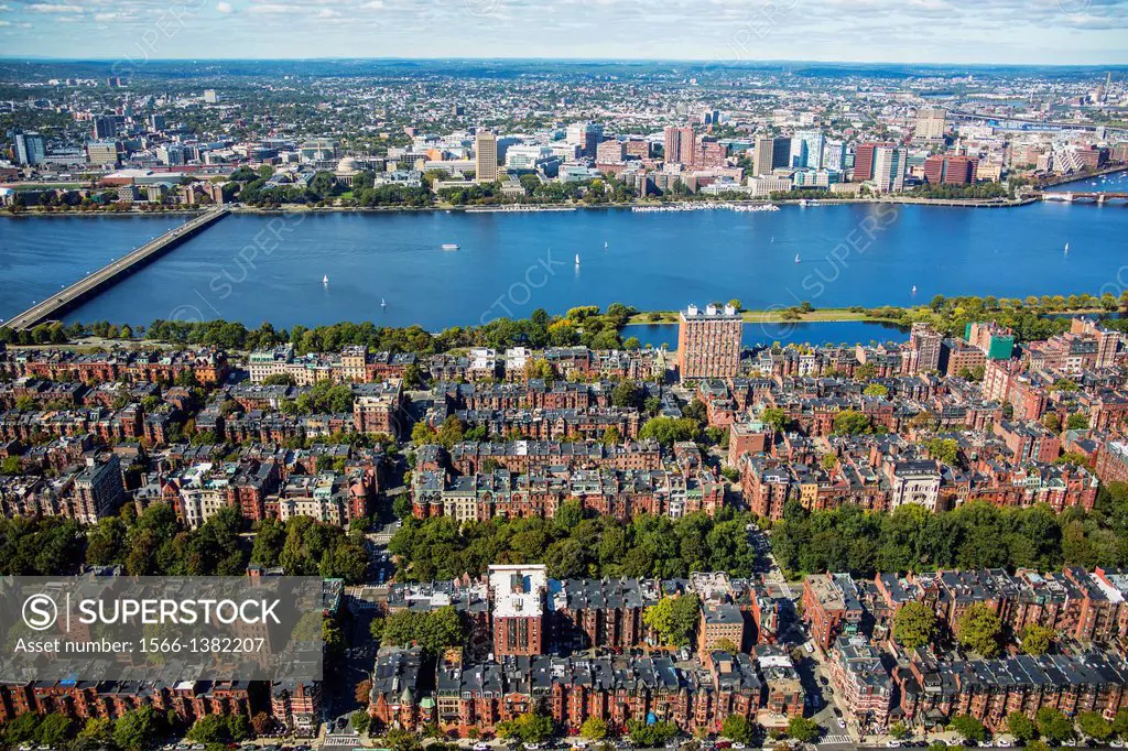 USA, Massachusetts, Boston City , Back Bay District and Esat Cambridge Skyline.