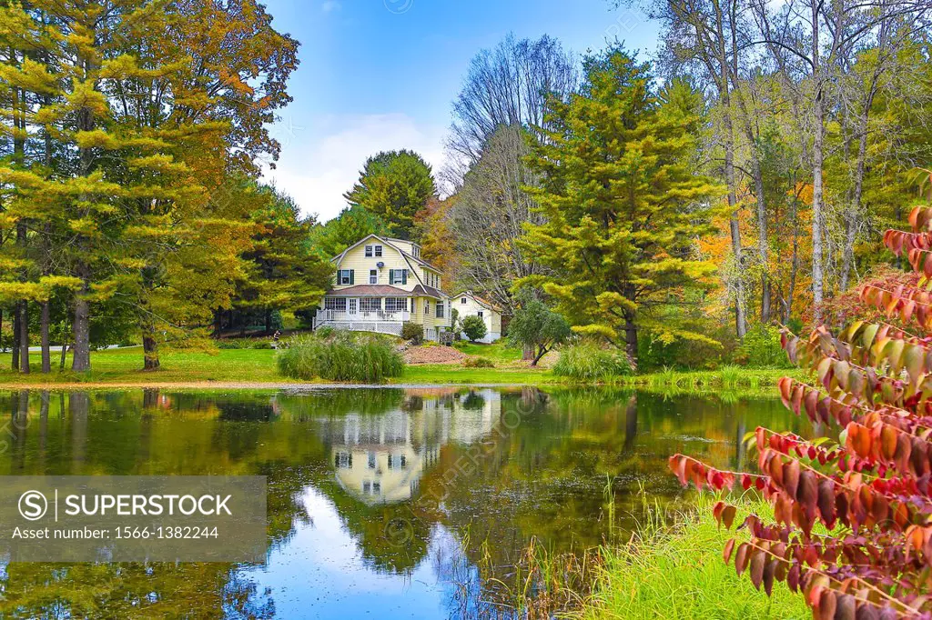 USA ,Massachusetts, Berkshire District, Near Lee City, House and Pond.