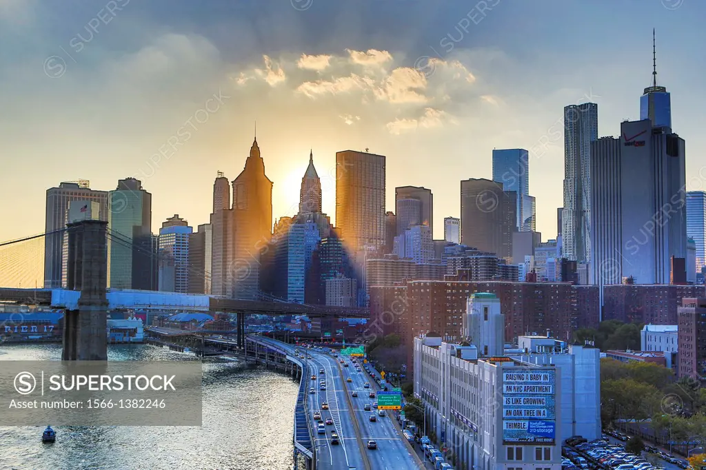 USA , New York City, Downtown sunset.