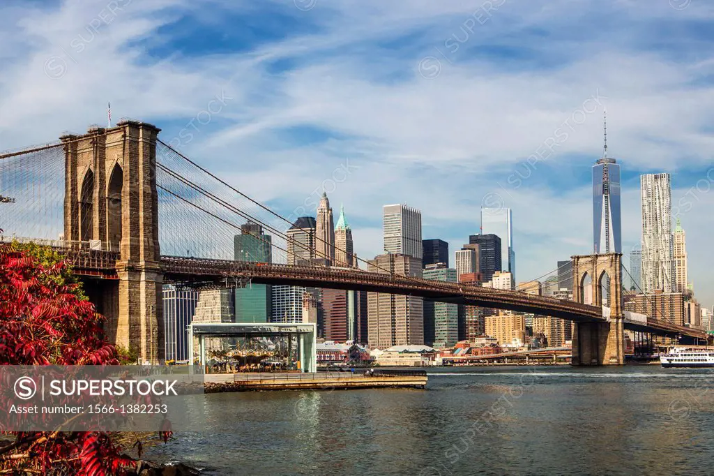 USA , New York City, Manhattan Skyline,Downtown,Brooklin Bridge.