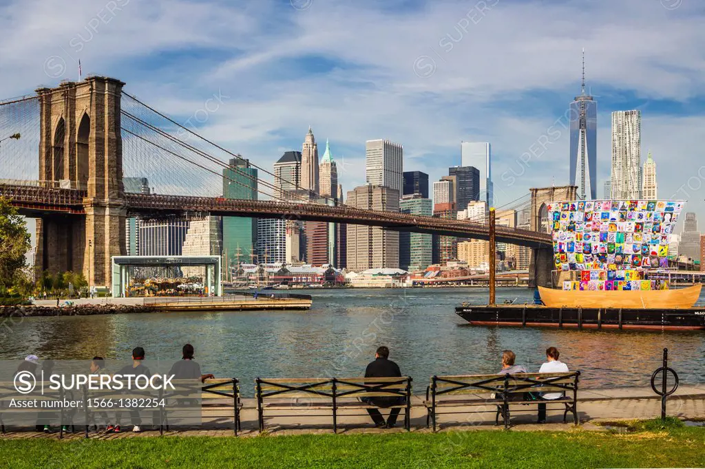 USA , New York City, Manhattan Skyline,Downtown,Brooklin Bridge.
