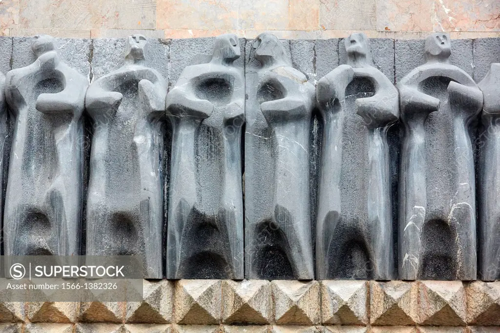 Sculpture Frieze of the Apostles by Jorge Oteiza, Santa María de Arantzazu temple, Oñati, Gipuzkoa, Basque Country, Spain